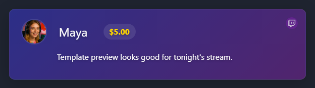 Sample overlay preview showing styled Social Stream chat message output